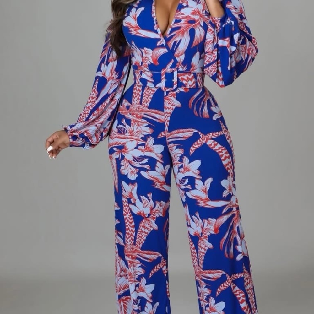 Women's Floral Blue and Pink Jumpsuit